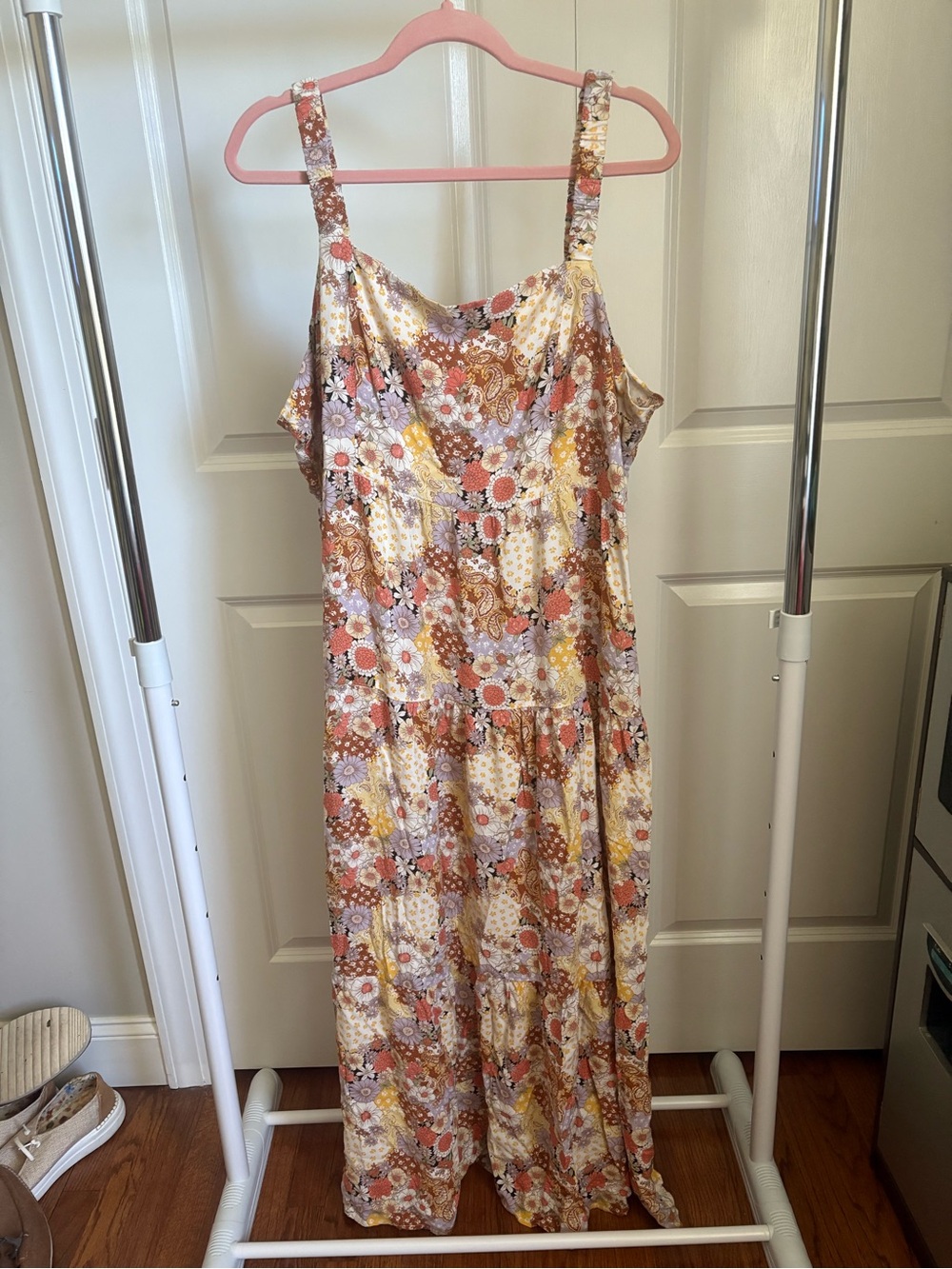 SO Floral Dress in Peach, Mustard & Cream